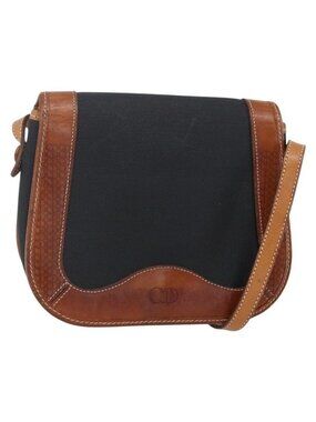 Authentic Christian Dior Shoulder Bag Nylon Leather Black Brown gold